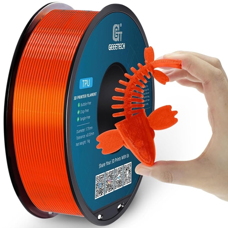 Geeetech TPU Filament 1.75mm, Shore 95A – Flexible 3D Printer Filament with High Elasticity, 1KG (2.2lbs) Spool, Dimensional Accuracy ±0.03mm, Fits Most FDM Printersl, Clear Orange - Image 1